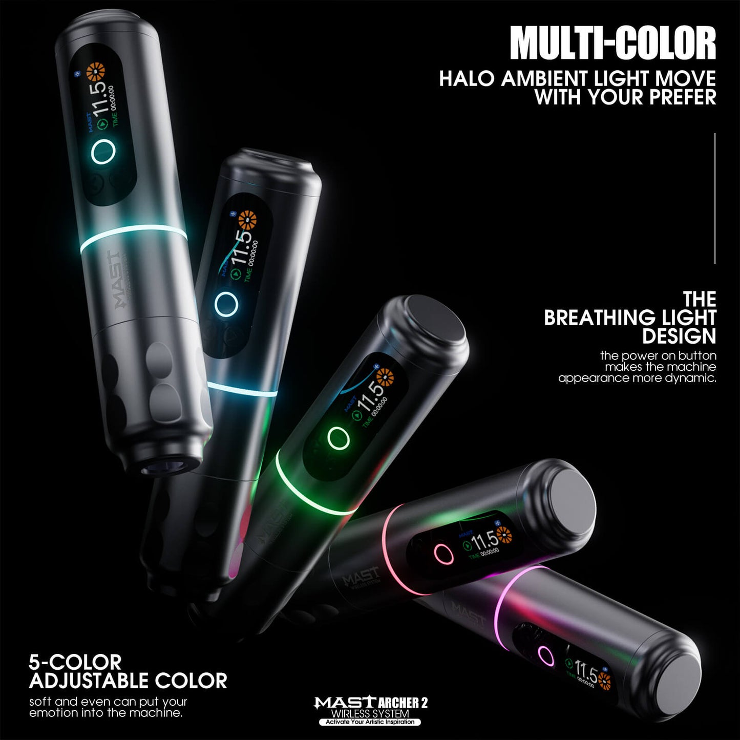 MAST Wireless Tattoo Pen Machine with 3.5MM Stroke Brushless Motor Color Screen | Mast Archer 2