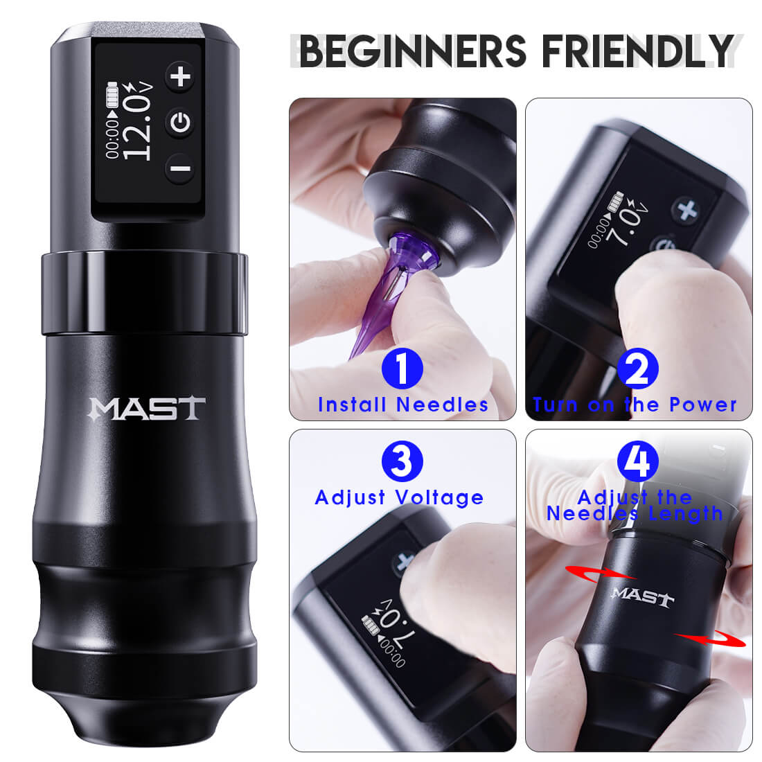 MAST Wireless Tattoo Pen Machine with 3.6MM Stroke Fast-Charging | Mast Mini (BLACK)